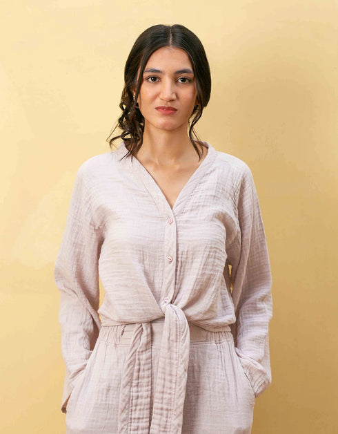MUSLIN KNOTTED BUTTON UP TOP